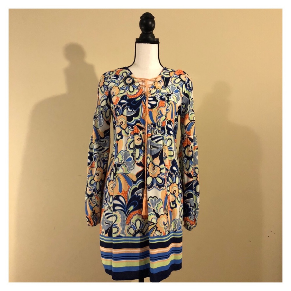 Red Camel Long Sleeve Color Filled Dress